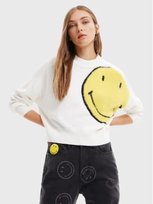 Desigual Sweter SMILEY 22WWJFA3 Biały Relaxed Fit