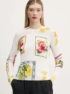 Desigual sweter z domieszką lnu TAMPERE damski kolor beżowy lekki 25SWJF32