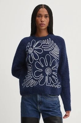 Desigual sweter z domieszką wełny CAMBRIDGE damski kolor granatowy ciepły 24WWJF68