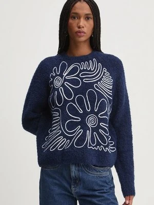 Desigual sweter z domieszką wełny CAMBRIDGE damski kolor granatowy ciepły 24WWJF68