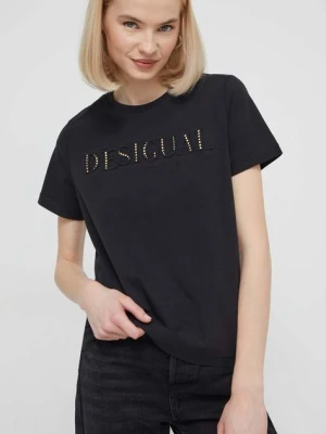 Desigual t-shirt bawełniany DUBLIN damski kolor czarny 24SWTK58