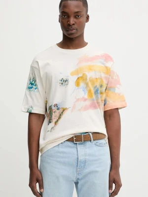 Desigual t-shirt bawełniany HELSINKI męski kolor beżowy wzorzysty 25WMTK15