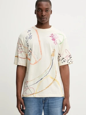 Desigual t-shirt bawełniany JHON męski kolor beżowy wzorzysty 25WMTK03