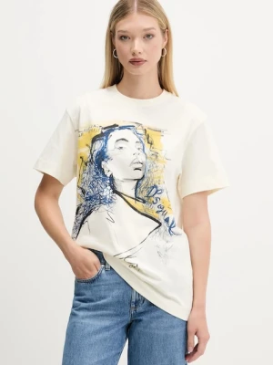 Desigual t-shirt bawełniany PORTRAIT damski kolor beżowy 25WWTK05