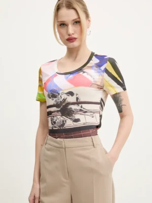 Desigual t-shirt COLLAGE damski kolor beżowy 25SWTK14