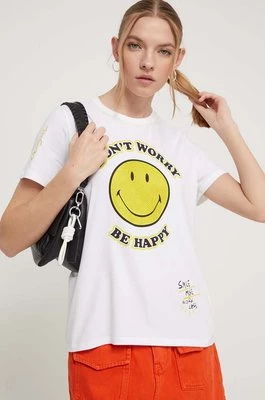 Desigual t-shirt MORE SMILEY damski kolor biały 24SWTKAL