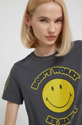 Desigual t-shirt MORE SMILEY damski kolor szary 24SWTKAL