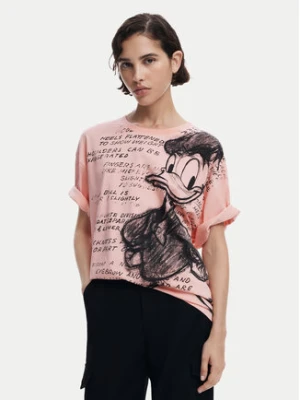 Desigual T-Shirt Donald 25SWTKAH Różowy Loose Fit