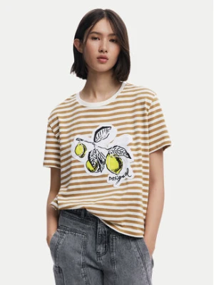Desigual T-Shirt Lemon 25SWTKAE Beżowy Regular Fit