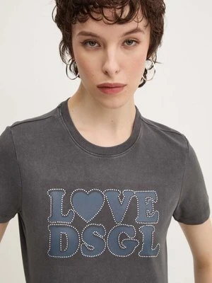 Desigual t-shirt LOVE damski kolor szary 24WWTK85