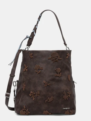 Desigual torebka STENCIL FLOWER LO kolor brązowy 25WAXPBA