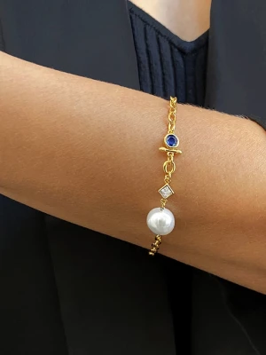 DI GIORGIO Pozłacana bransoletka z cyrkoniami i perłą rozmiar: onesize