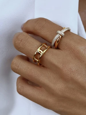 DI GIORGIO Pozłacany pierścionek z cyrkoniami rozmiar: 50