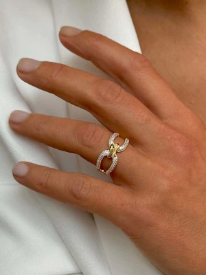 DI GIORGIO Pozłacany pierścionek z cyrkoniami rozmiar: 60