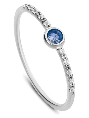 DIA DIAMONDS Srebrny pierścionek z diamentami i szafirem rozmiar: 52