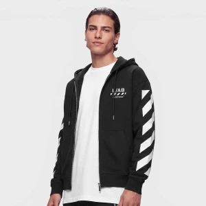 Diagonal Full Zip Hoodie Off White czarny
