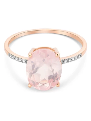 Revoni Złoty pierścionek z diamentami i różowym kwarcem rozmiar: 52