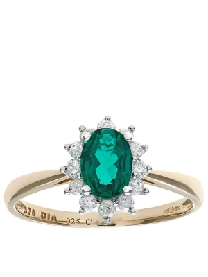 Diamant Exquis Złoty pierścionek z diamentami i szmaragdem rozmiar: 49