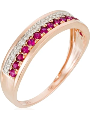 DIAMANTA Złoty pierścionek "Double voie" z diamentami i rubinami rozmiar: 54