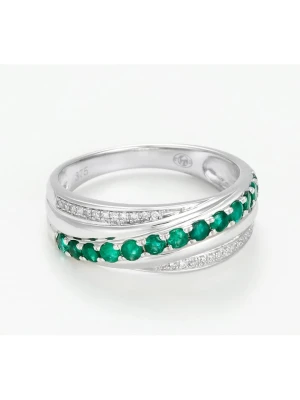 DIAMANTA Złoty pierścionek "Entrelacs emeraude" z diamentami rozmiar: 58