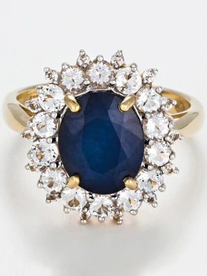 DIAMANTA Złoty pierścionek "Soleil Bleu" z topazami i szafirem rozmiar: 49