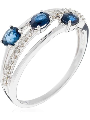 DIAMANTA Złoty pierścionek "Trio de Saphir" z diamentami i szafirem rozmiar: 58