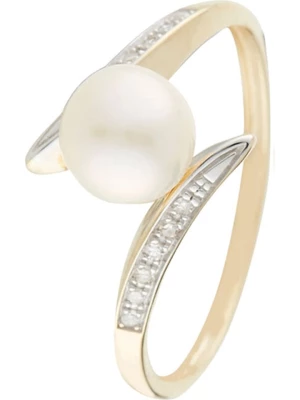 DIAMOND & CO Złoty pierścionek "Fenoa" z diamentami i perłą rozmiar: 52