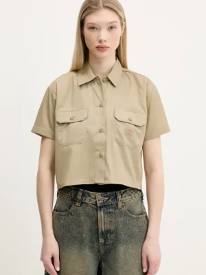 Dickies koszula damska kolor zielony relaxed z kołnierzykiem klasycznym DKDFS573KHK1