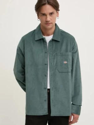 Dickies koszula sztruksowa CORDUROY kolor zielony regular z kołnierzykiem klasycznym DK0A8652