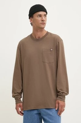 Dickies longsleeve bawełniany kolor brązowy gładki