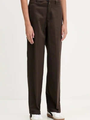 Dickies spodnie bawełniane damskie kolor brązowy szerokie high waist DK0A87PL