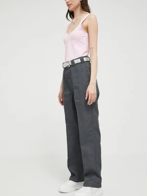Dickies spodnie damskie kolor szary proste high waist
