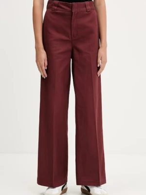 Dickies spodnie WIDE LEG WORK PANT W damskie kolor bordowy szerokie high waist DK0A4YSE