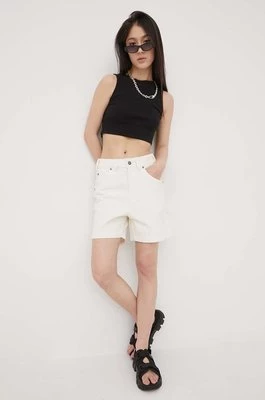Dickies szorty jeansowe damskie kolor biały gładkie high waist