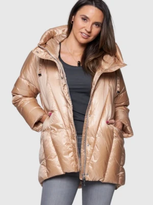 DIEGO M Beżowa damska kurtka puchowa z kapturem, Rozmiar 36 EU - 40 IT