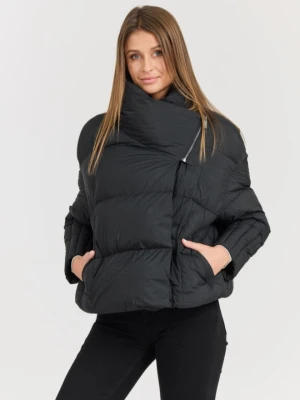 DIEGO M Czarna damska kurtka Giubbino Micropiuma - Collo Con Zip, Rozmiar S