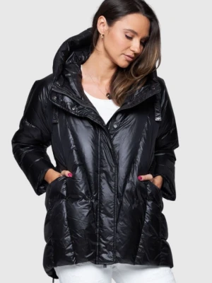 DIEGO M Czarna damska kurtka puchowa z kapturem, Rozmiar 38 EU - 42 IT