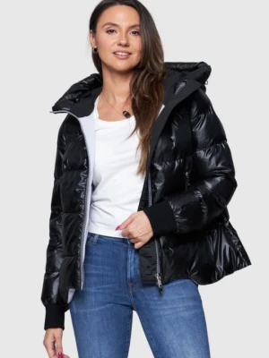 DIEGO M Czarna damska kurtka puchowa ze srebrnym zamkiem, Rozmiar 38 EU - 42 IT