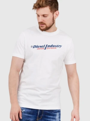 DIESEL Biały t-shirt męski z granatowym logo, Rozmiar L