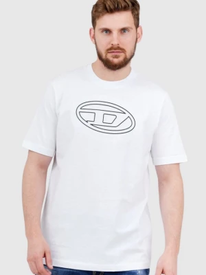 DIESEL Biały t-shirt męski z wytłaczanym logo, Rozmiar M