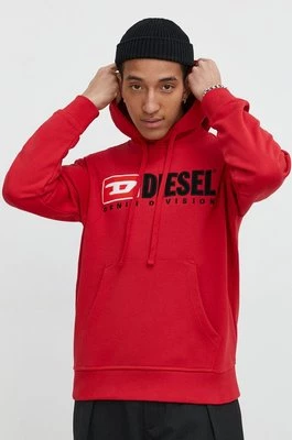 Diesel bluza bawełniana S-GINN-HOOD-DIV męska kolor czerwony z kapturem z aplikacją