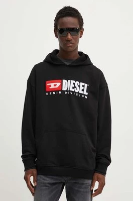 Diesel bluza bawełniana S-BOXT-HOOD-DIV męska kolor czarny z kapturem z aplikacją A14945.0GEAD