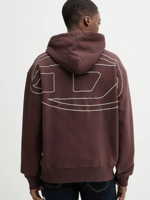 Diesel bluza bawełniana S-MACS-HOOD-MEGOVAL-D męska kolor brązowy z kapturem wzorzysta A11304.0GYCJ