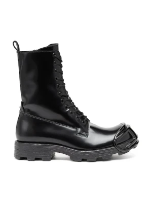 Diesel botki skórzane D-Hammer Bt D kolor czarny na płaskim obcasie Y03228-P4471-T8013