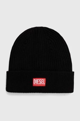 Diesel czapka wełniana kolor czarny z cienkiej dzianiny wełniana