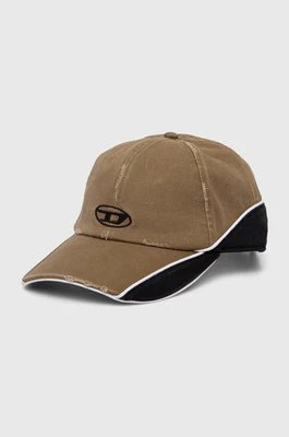 Diesel czapka z daszkiem bawełniana kolor brązowy wzorzysta