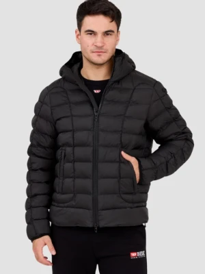 DIESEL Czarna pikowana męska kurtka z kapturem W-STONE, Rozmiar 52