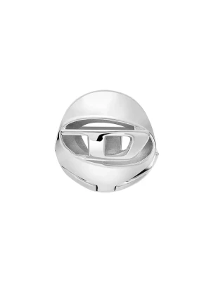 Diesel kolczyk damski ze stali nierdzewnej Oval D Logo srebrny
