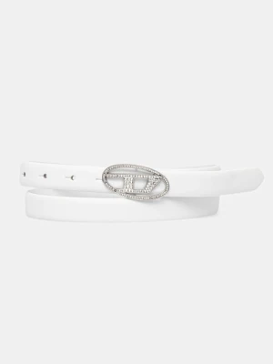 Diesel pasek skórzany OVAL D LOGO B-1DR STRASS 20 damski kolor biały X09972.P6364