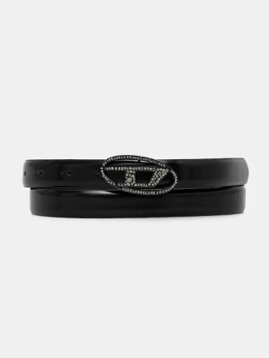 Diesel pasek skórzany OVAL D LOGO B-1DR STRASS 20 damski kolor czarny X09972.P6958